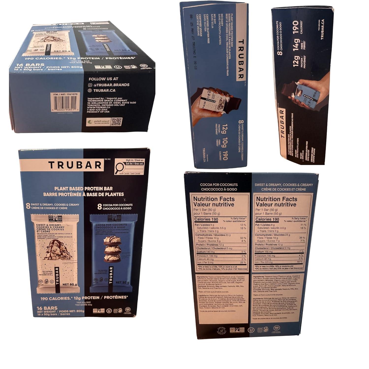 image:imageTRUBAR Vegan Protein Bar Cocoa For Coconuts and Cookies and Creamy 16 ct