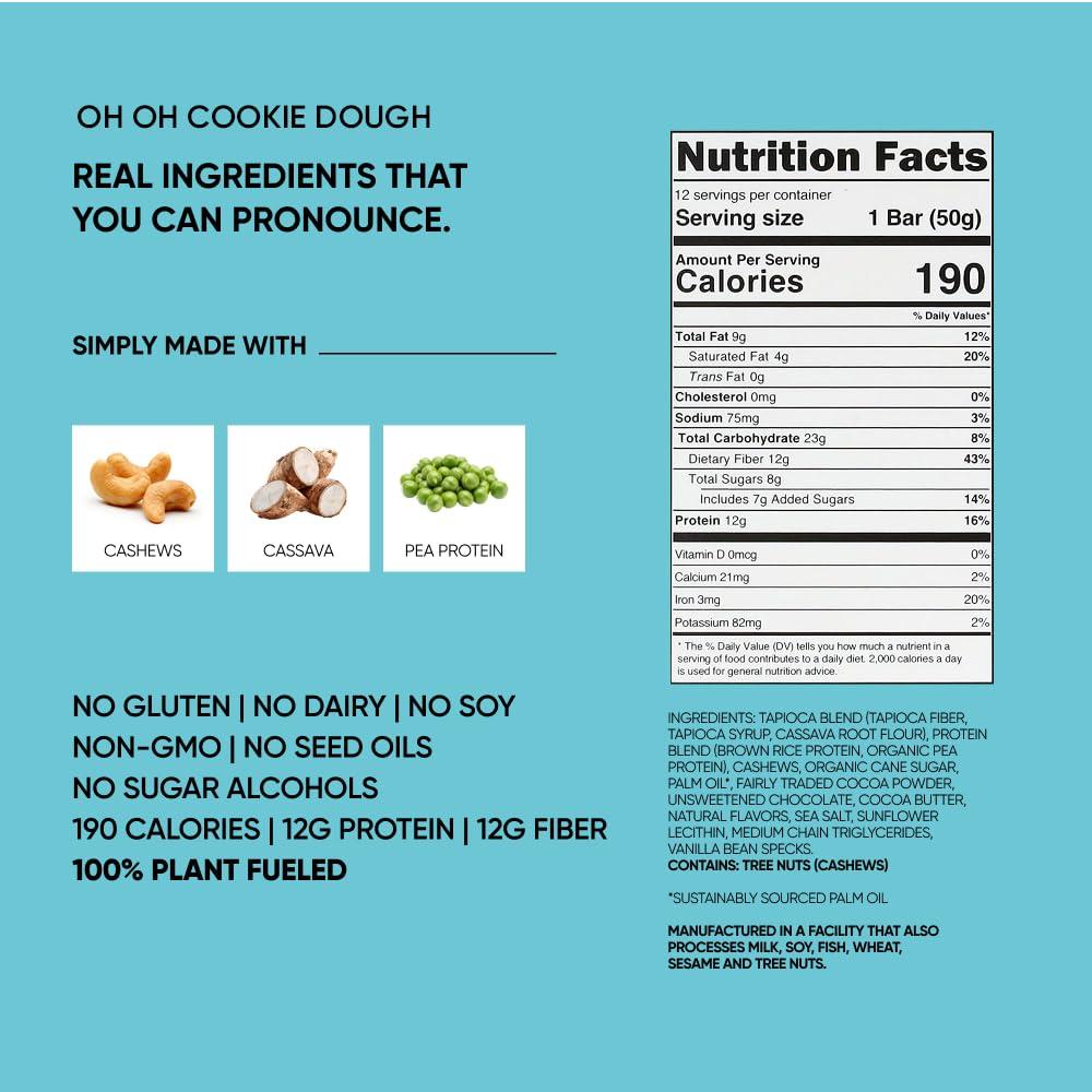 image:imageTRUBAR Vegan Protein Bar Daydreaming About Donuts Gluten Free Plant Based High Fiber Dairy Free Non GMO Low Fat No Sugar Alcohols 12G Lean Protein 13G Fiber Healthy Snack Bars 12 CTVariety Pack Peanut Butter Cookies Cream Cookie Dough