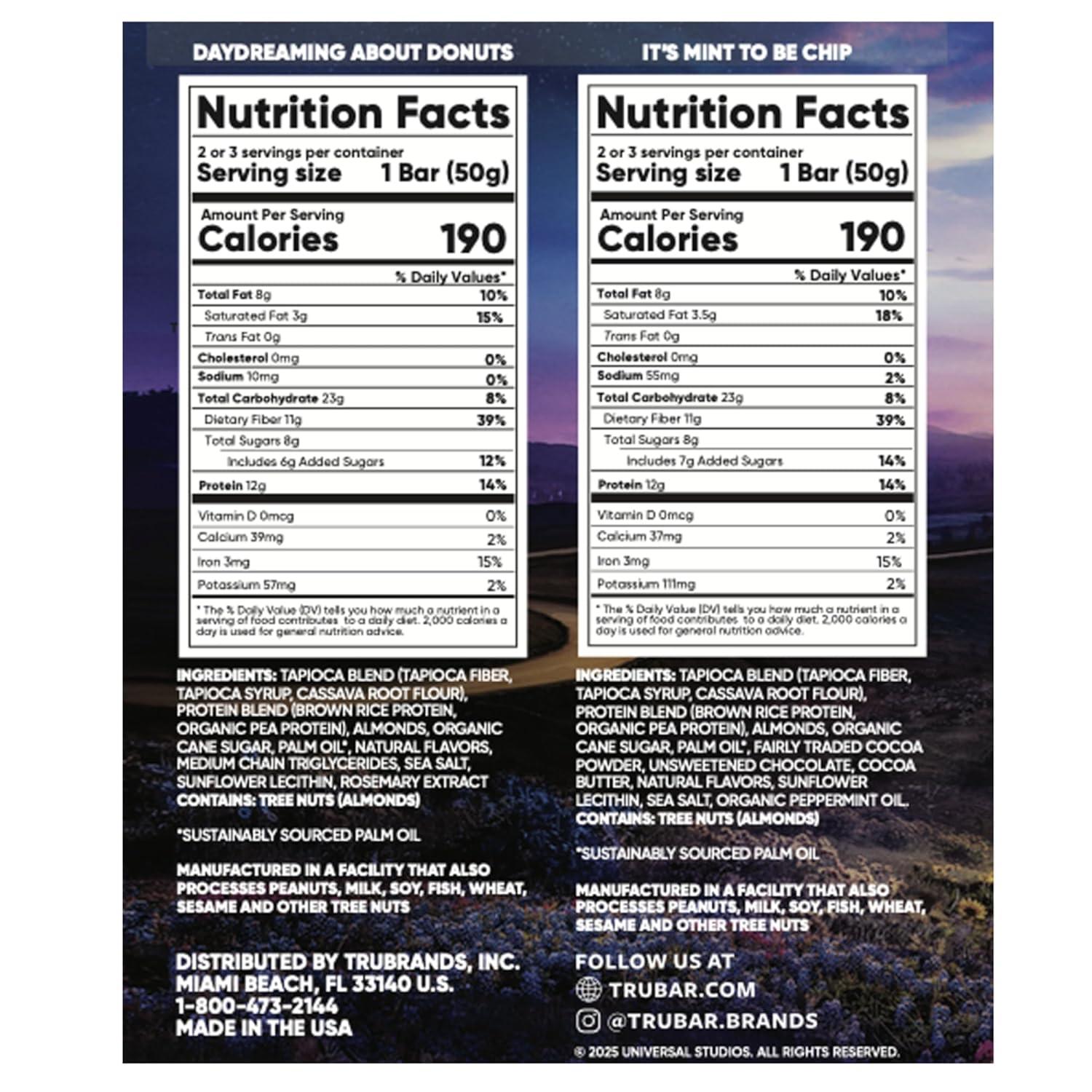 image:imageTRUBAR Vegan Protein Bar Daydreaming About Donuts Gluten Free Plant Based High Fiber Dairy Free Non GMO Low Fat No Sugar Alcohols 12G Lean Protein 13G Fiber Healthy Snack Bars 12 CTWicked Variety Pack