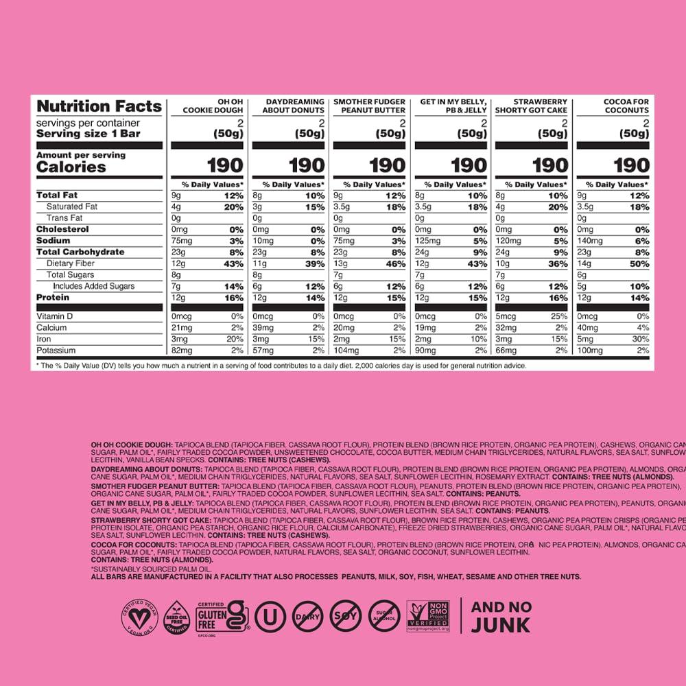 image:imageTRUBAR Vegan Protein Bar Daydreaming About Donuts Gluten Free Plant Based High Fiber Dairy Free Non GMO Low Fat No Sugar Alcohols 12G Lean Protein 13G Fiber Healthy Snack Bars 12 CTVariety Pack Founders Favorites