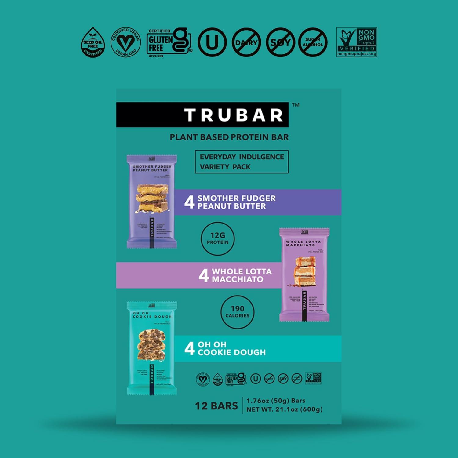 image:imageTRUBAR Vegan Protein Bar Daydreaming About Donuts Gluten Free Plant Based High Fiber Dairy Free Non GMO Low Fat No Sugar Alcohols 12G Lean Protein 13G Fiber Healthy Snack Bars 12 CTPeanut Butter Macchiato Cookie Dough