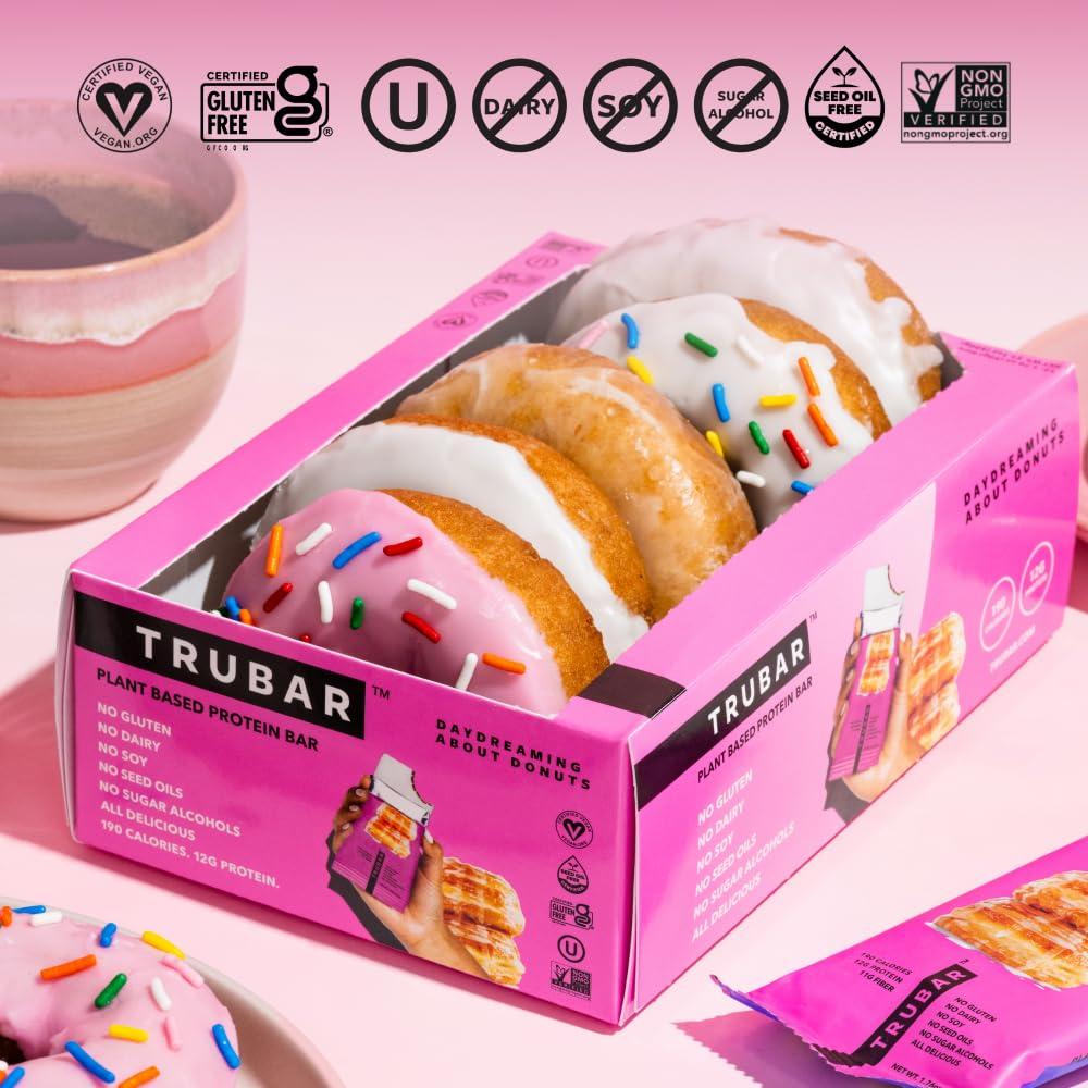 image:imageTRUBAR Vegan Protein Bar Daydreaming About Donuts Gluten Free Plant Based High Fiber Dairy Free Non GMO Low Fat No Sugar Alcohols 12G Lean Protein 13G Fiber Healthy Snack Bars 12 CTDaydreaming About Donuts