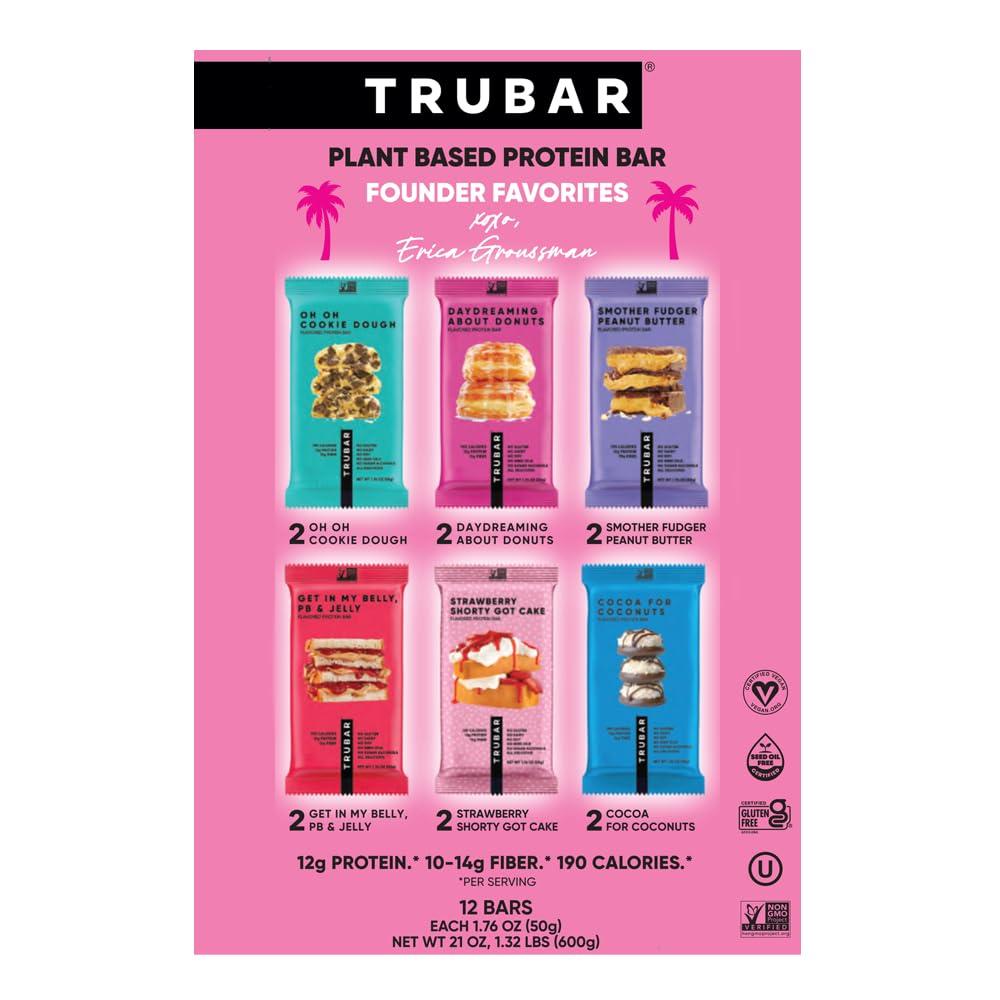 image:imageTRUBAR Vegan Protein Bar Daydreaming About Donuts Gluten Free Plant Based High Fiber Dairy Free Non GMO Low Fat No Sugar Alcohols 12G Lean Protein 13G Fiber Healthy Snack Bars 12 CTVariety Pack Founders Favorites