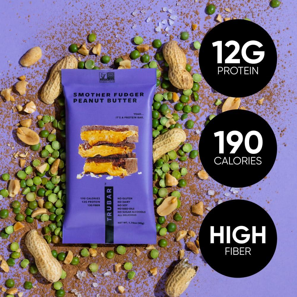 image:imageTRUBAR Vegan Protein Bar Daydreaming About Donuts Gluten Free Plant Based High Fiber Dairy Free Non GMO Low Fat No Sugar Alcohols 12G Lean Protein 13G Fiber Healthy Snack Bars 12 CTVariety Pack Peanut Butter Cookies Cream Cookie Dough