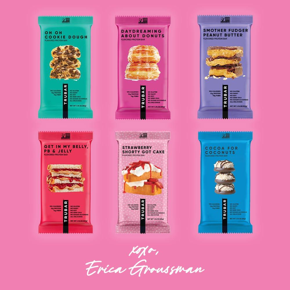 image:imageTRUBAR Vegan Protein Bar Daydreaming About Donuts Gluten Free Plant Based High Fiber Dairy Free Non GMO Low Fat No Sugar Alcohols 12G Lean Protein 13G Fiber Healthy Snack Bars 12 CTVariety Pack Founders Favorites