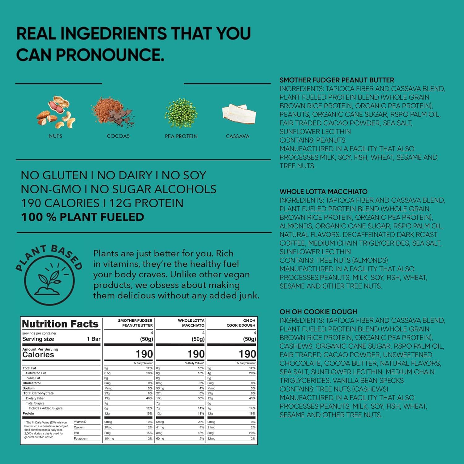 image:imageTRUBAR Vegan Protein Bar Daydreaming About Donuts Gluten Free Plant Based High Fiber Dairy Free Non GMO Low Fat No Sugar Alcohols 12G Lean Protein 13G Fiber Healthy Snack Bars 12 CTPeanut Butter Macchiato Cookie Dough