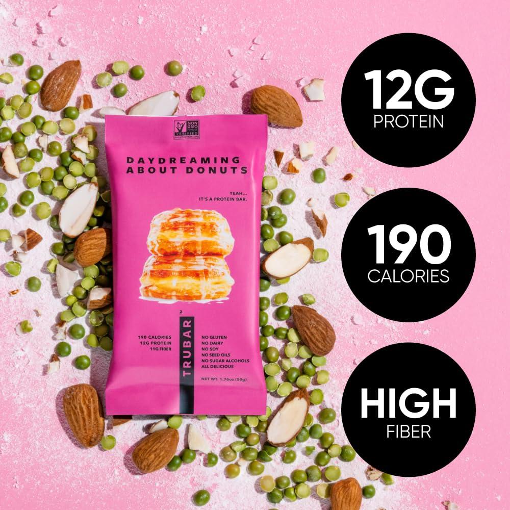 image:imageTRUBAR Vegan Protein Bar Daydreaming About Donuts Gluten Free Plant Based High Fiber Dairy Free Non GMO Low Fat No Sugar Alcohols 12G Lean Protein 13G Fiber Healthy Snack Bars 12 CTDaydreaming About Donuts