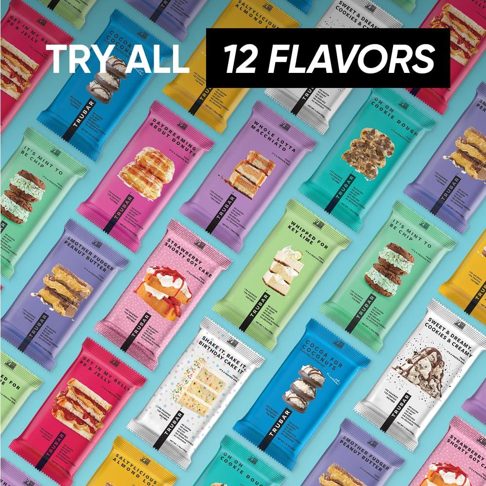 image:imageTRUBAR Vegan Protein Bar Daydreaming About Donuts Gluten Free Plant Based High Fiber Dairy Free Non GMO Low Fat No Sugar Alcohols 12G Lean Protein 13G Fiber Healthy Snack Bars 12 CTVariety Pack Founders Favorites