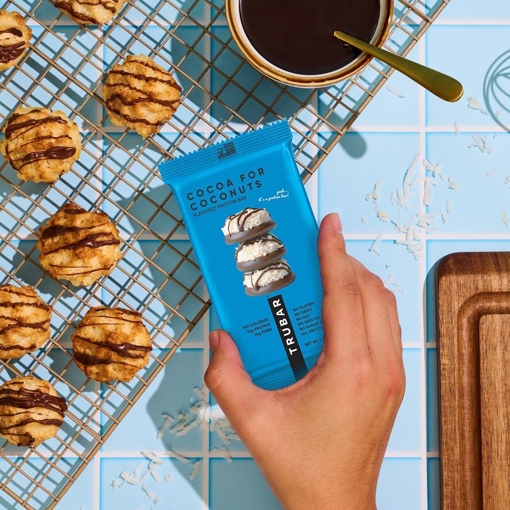 image:imageTRUBAR Vegan Protein Bar Daydreaming About Donuts Gluten Free Plant Based High Fiber Dairy Free Non GMO Low Fat No Sugar Alcohols 12G Lean Protein 13G Fiber Healthy Snack Bars 12 CTVariety Pack PBJelly Strawberry Coconut