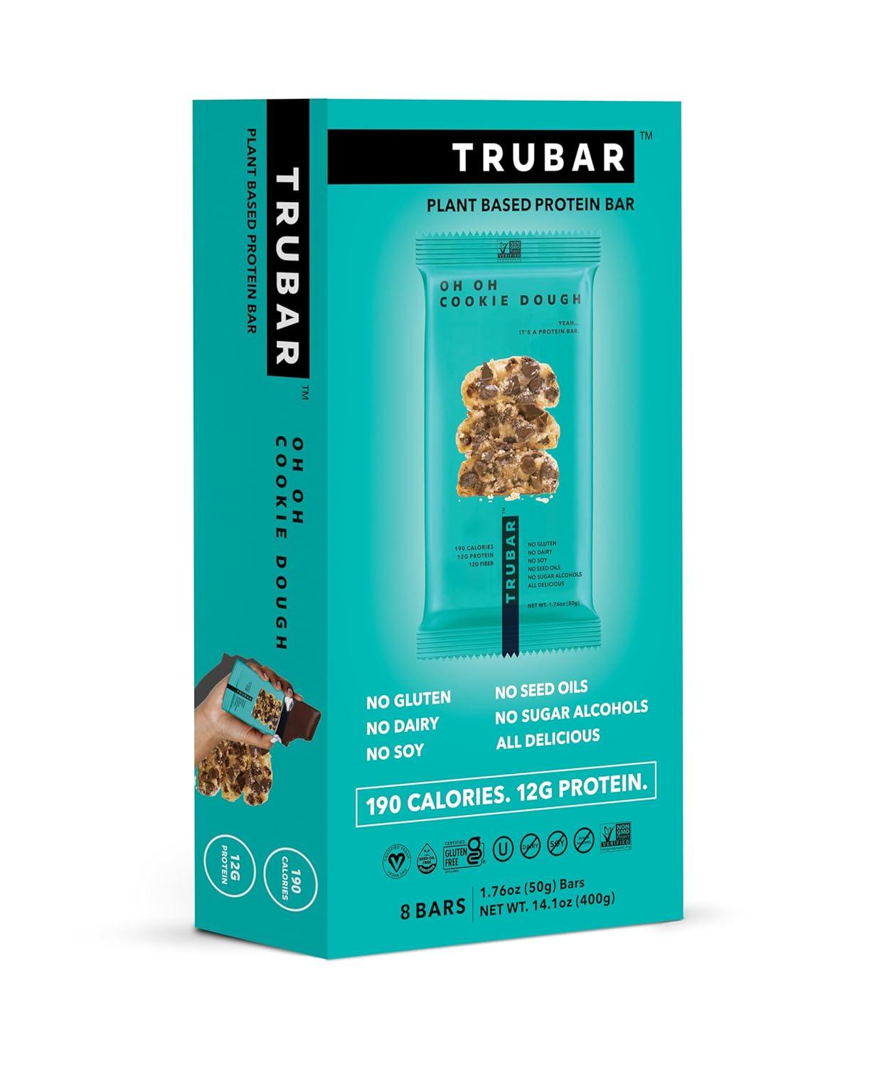 image:imageTRUBAR Vegan Protein Bar Oh Oh Cookie Dough Gluten Free Plant Based Protein Dairy Free Non GMO Soy Free No Sugar Alcohols 12G Protein 13G Fiber 23G Carb Healthy on the Go Snack Bars 8 CTOh Oh Cookie Dough