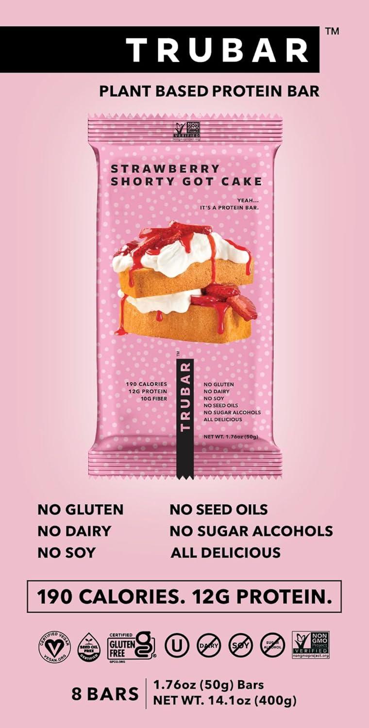 image:imageTRUBAR Vegan Protein Bar Oh Oh Cookie Dough Gluten Free Plant Based Protein Dairy Free Non GMO Soy Free No Sugar Alcohols 12G Protein 13G Fiber 23G Carb Healthy on the Go Snack Bars 8 CTStrawberry Shorty Got Cake