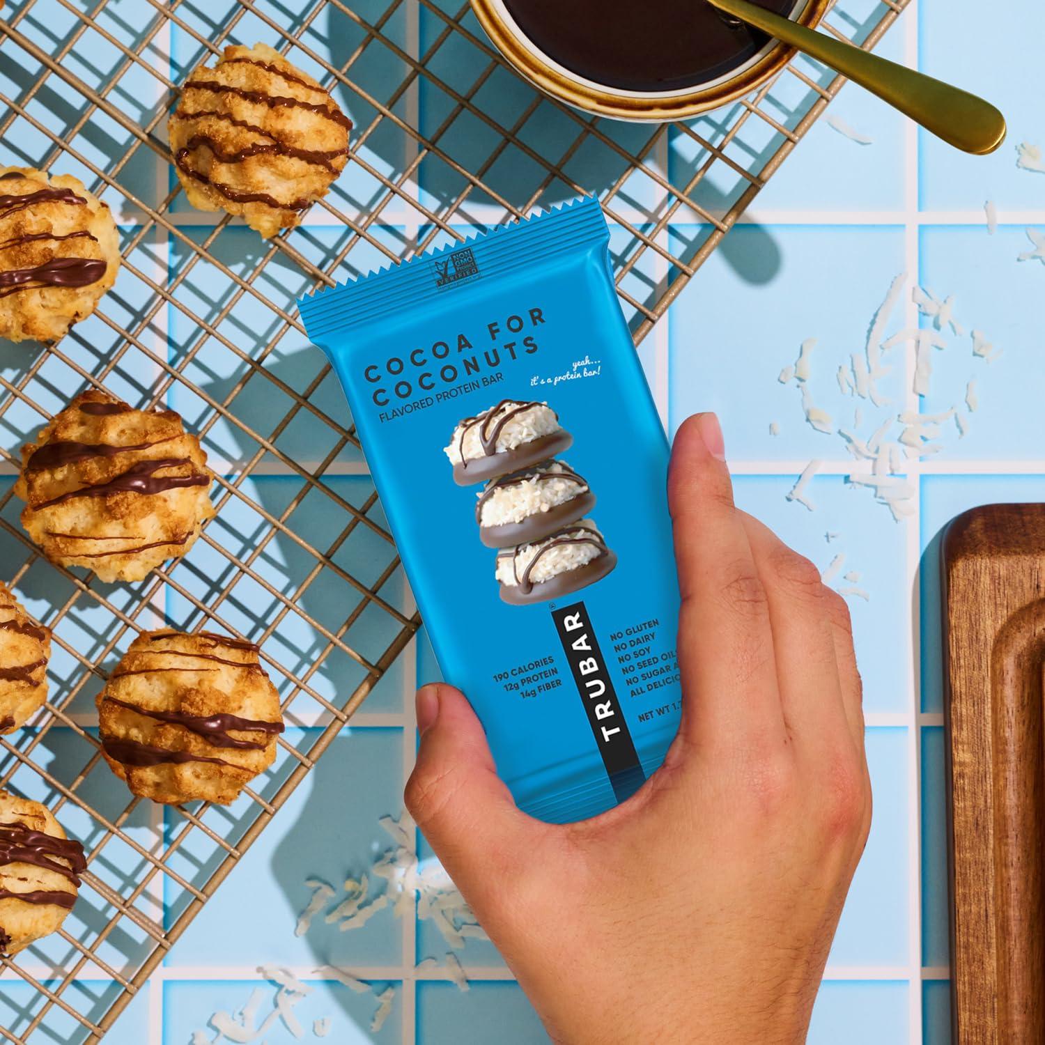 image:imageTRUBAR Vegan Protein Bar Oh Oh Cookie Dough Gluten Free Plant Based Protein Dairy Free Non GMO Soy Free No Sugar Alcohols 12G Protein 13G Fiber 23G Carb Healthy on the Go Snack Bars 8 CTCocoa For Coconuts