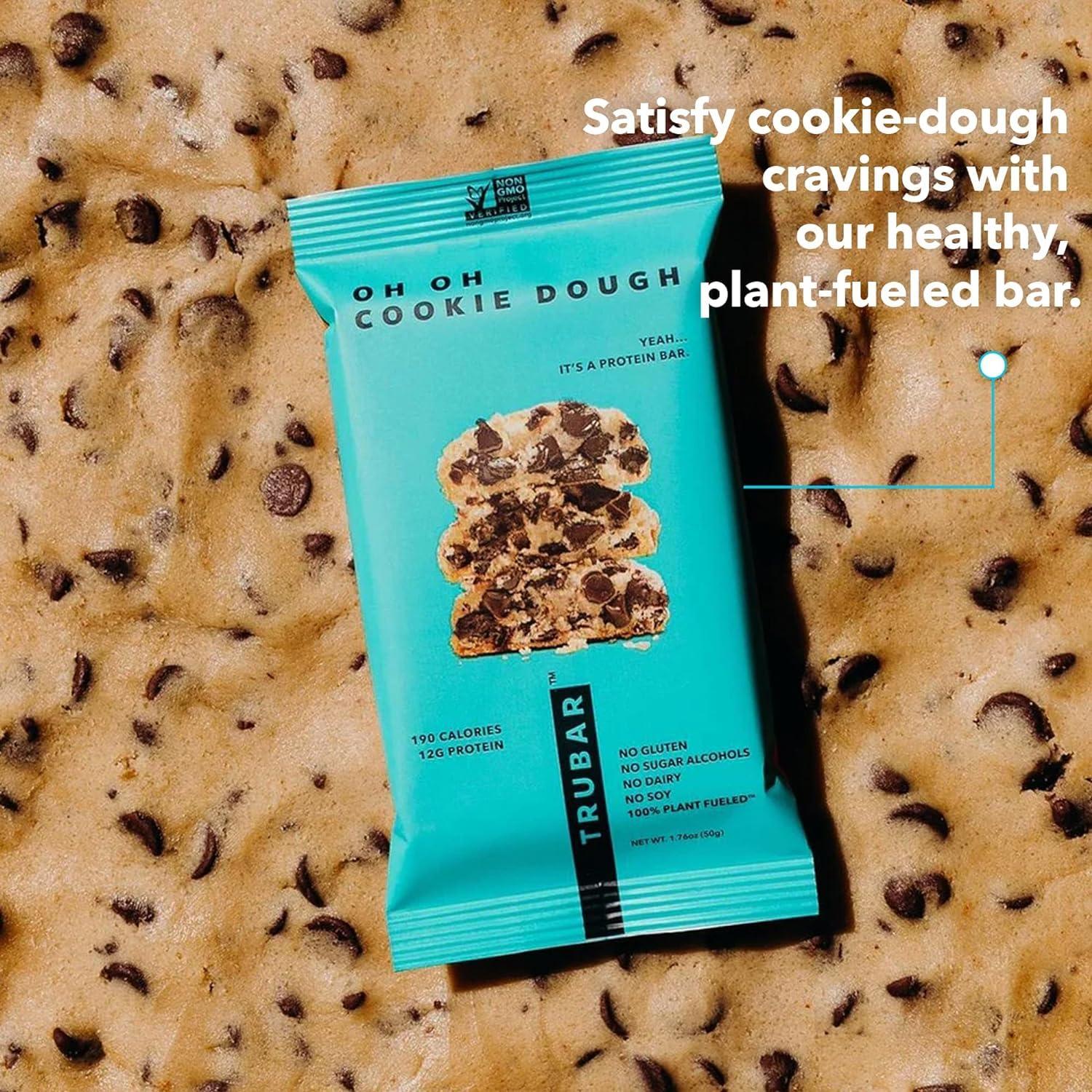 image:imageTRUBAR Vegan Protein Bar Oh Oh Cookie Dough Gluten Free Plant Based Protein Dairy Free Non GMO Soy Free No Sugar Alcohols 12G Protein 13G Fiber 23G Carb Healthy on the Go Snack Bars 8 CTOh Oh Cookie Dough