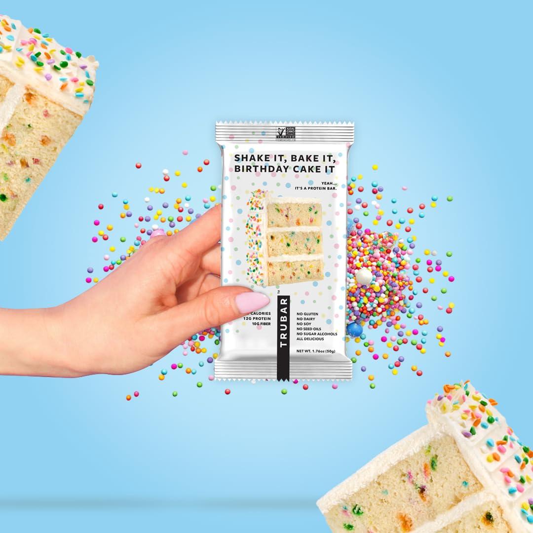 image:imageTRUBAR Vegan Protein Bar Oh Oh Cookie Dough Gluten Free Plant Based Protein Dairy Free Non GMO Soy Free No Sugar Alcohols 12G Protein 13G Fiber 23G Carb Healthy on the Go Snack Bars 8 CTShake it Bake it Birthday Cake it