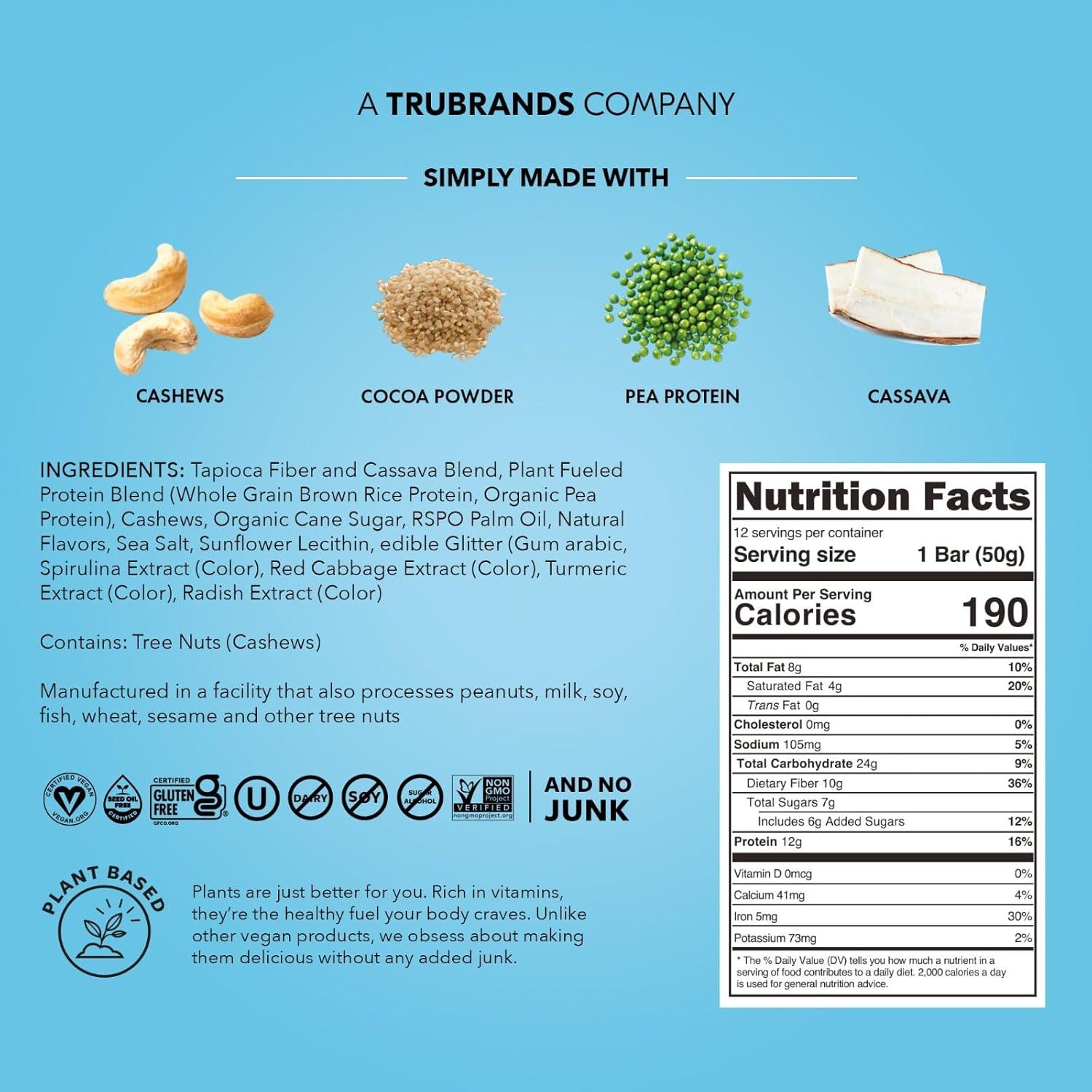 image:imageTRUBAR Vegan Protein Bar Oh Oh Cookie Dough Gluten Free Plant Based Protein Dairy Free Non GMO Soy Free No Sugar Alcohols 12G Protein 13G Fiber 23G Carb Healthy on the Go Snack Bars 8 CTShake it Bake it Birthday Cake it