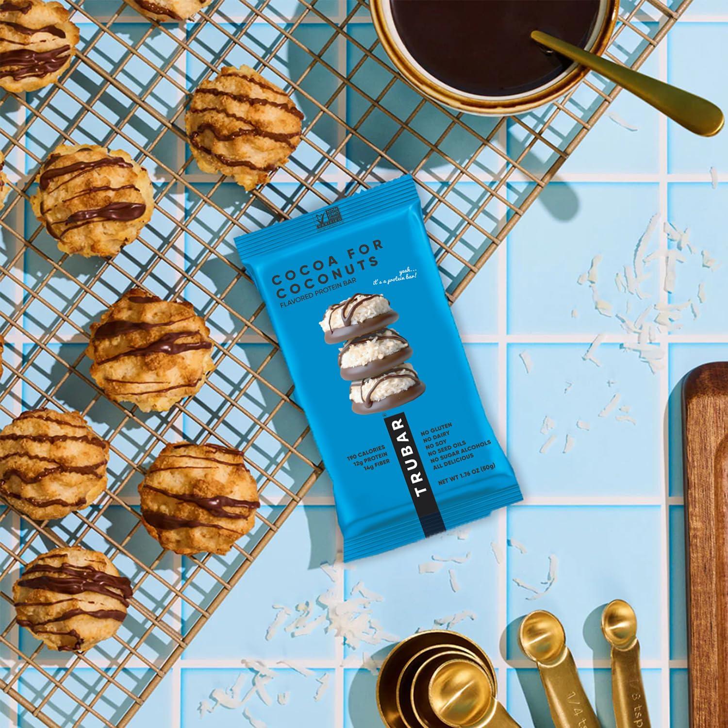 image:imageTRUBAR Vegan Protein Bar Oh Oh Cookie Dough Gluten Free Plant Based Protein Dairy Free Non GMO Soy Free No Sugar Alcohols 12G Protein 13G Fiber 23G Carb Healthy on the Go Snack Bars 8 CTCocoa For Coconuts