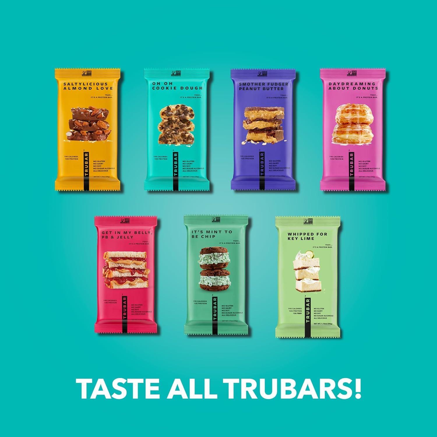 image:imageTRUBAR Vegan Protein Bar Oh Oh Cookie Dough Gluten Free Plant Based Protein Dairy Free Non GMO Soy Free No Sugar Alcohols 12G Protein 13G Fiber 23G Carb Healthy on the Go Snack Bars 8 CTOh Oh Cookie Dough