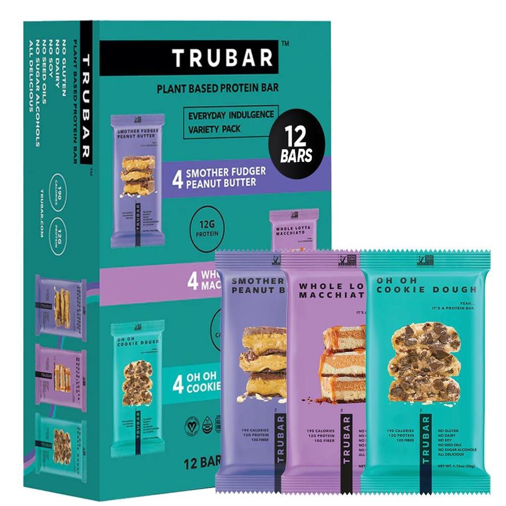image:imageTRUBAR Vegan Protein Bar Daydreaming About Donuts Gluten Free Plant Based High Fiber Dairy Free Non GMO Low Fat No Sugar Alcohols 12G Lean Protein 13G Fiber Healthy Snack Bars 12 CTPeanut Butter Macchiato Cookie Dough