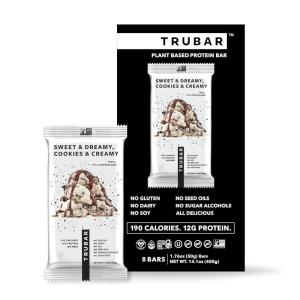 image:imageTRUBAR Vegan Protein Bar Oh Oh Cookie Dough Gluten Free Plant Based Protein Dairy Free Non GMO Soy Free No Sugar Alcohols 12G Protein 13G Fiber 23G Carb Healthy on the Go Snack Bars 8 CTSweet  Dreamy Cookies and Creamy