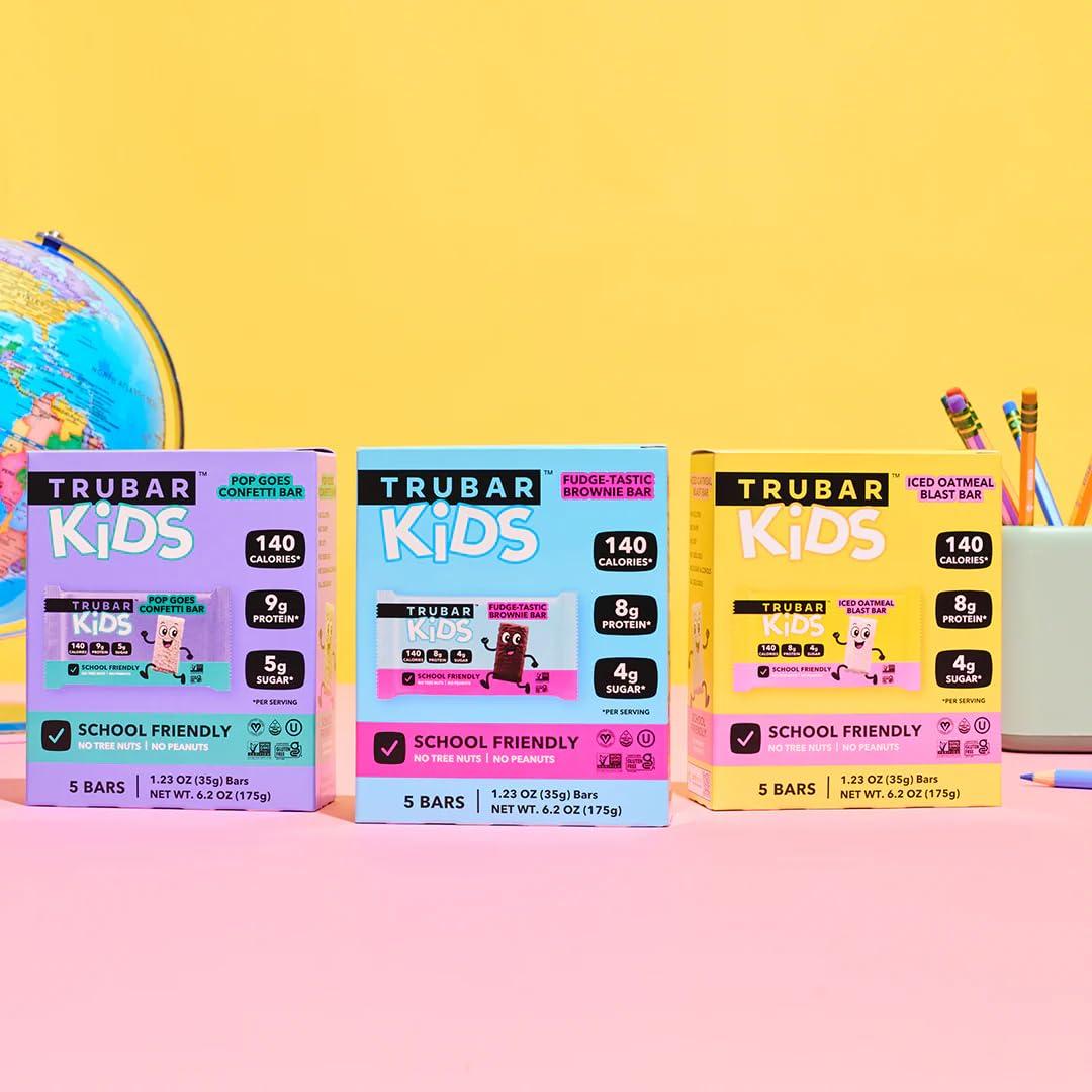 image:imageTRUBAR Kids Protein Bars Pop Goes Confetti Plant Based Protein Gluten Free SchoolFriendly Snacks for Lunchboxes Tree Nut and Peanut Free Low Sugar Healthy On the Go Snack Bars 12 CountKids Bundle OatmealFudgeVanilla Confetti