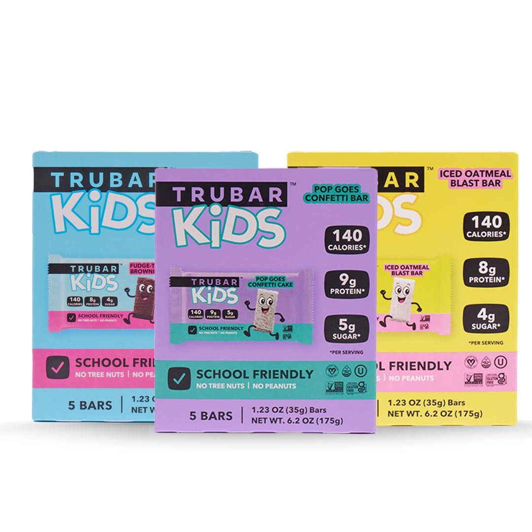 image:imageTRUBAR Kids Protein Bars Pop Goes Confetti Plant Based Protein Gluten Free SchoolFriendly Snacks for Lunchboxes Tree Nut and Peanut Free Low Sugar Healthy On the Go Snack Bars 12 CountKids Bundle OatmealFudgeVanilla Confetti