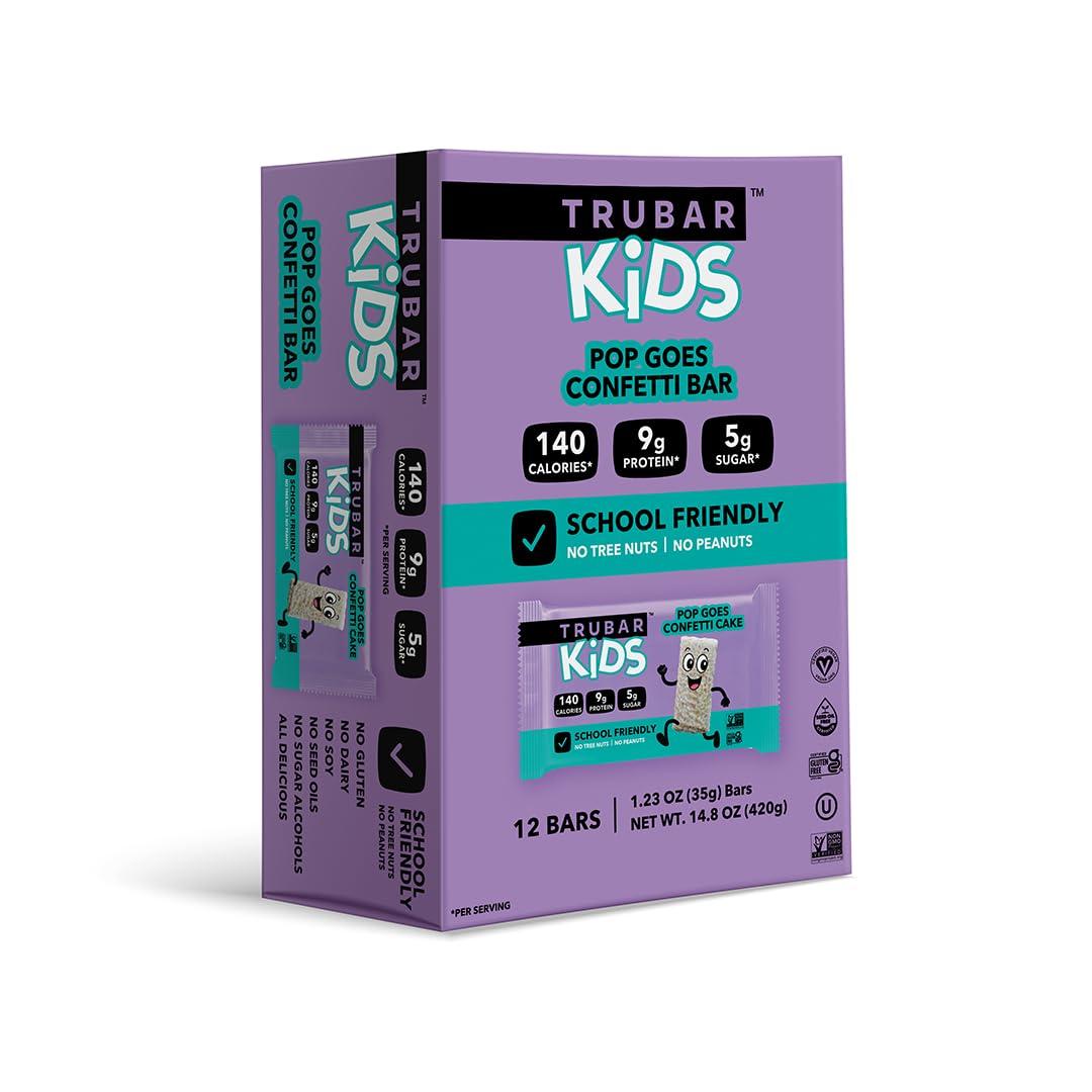 image:imageTRUBAR Kids Protein Bars Pop Goes Confetti Plant Based Protein Gluten Free SchoolFriendly Snacks for Lunchboxes Tree Nut and Peanut Free Low Sugar Healthy On the Go Snack Bars 12 CountPop Goes Confetti