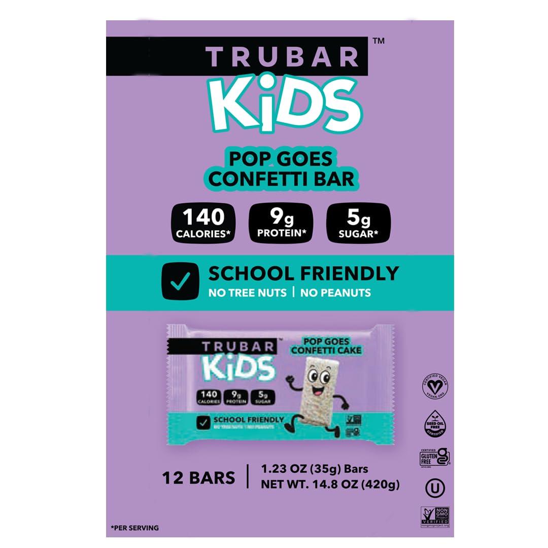 image:imageTRUBAR Kids Protein Bars Pop Goes Confetti Plant Based Protein Gluten Free SchoolFriendly Snacks for Lunchboxes Tree Nut and Peanut Free Low Sugar Healthy On the Go Snack Bars 12 CountPop Goes Confetti