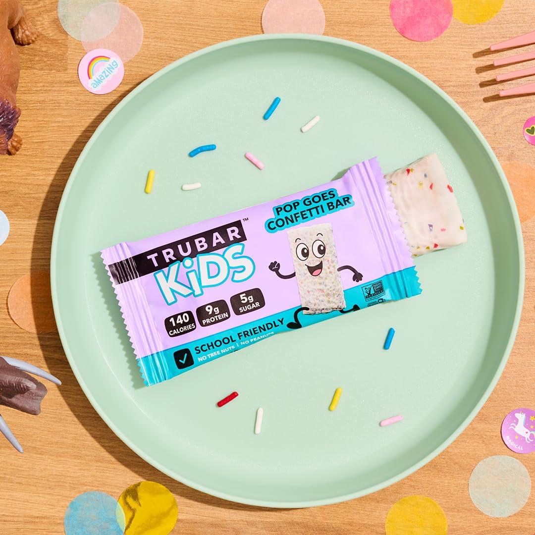 image:imageTRUBAR Kids Protein Bars Pop Goes Confetti Plant Based Protein Gluten Free SchoolFriendly Snacks for Lunchboxes Tree Nut and Peanut Free Low Sugar Healthy On the Go Snack Bars 12 CountPop Goes Confetti