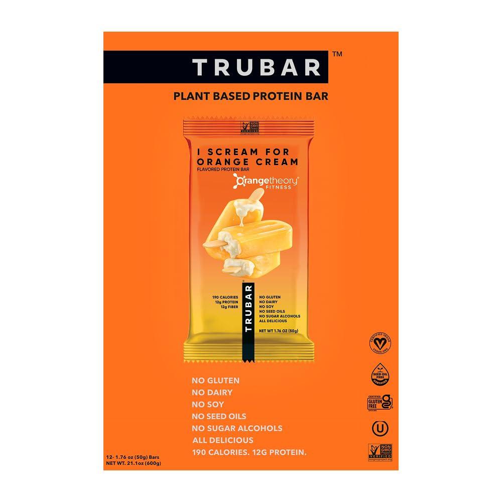 image:imageTRUBAR Vegan Protein Bar I Scream for Orange Cream Gluten Free Plant Based Protein Dairy Free Non GMO Soy Free No Sugar Alcohols 12G Protein 13G Fiber Healthy on the Go Snack Bars 12 CT