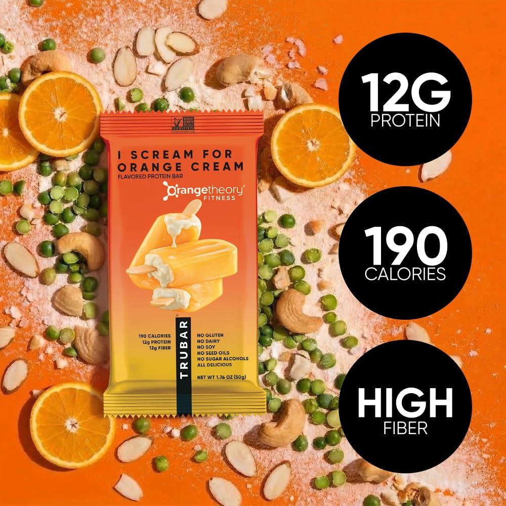 image:imageTRUBAR Vegan Protein Bar I Scream for Orange Cream Gluten Free Plant Based Protein Dairy Free Non GMO Soy Free No Sugar Alcohols 12G Protein 13G Fiber Healthy on the Go Snack Bars 12 CT