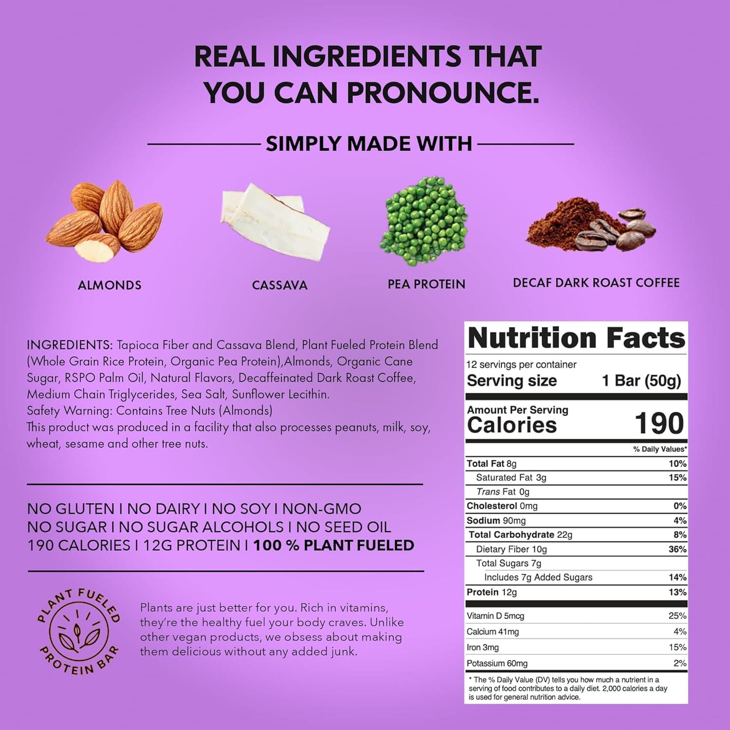 image:imageTRUBAR Vegan Protein Bar Whole Lotta Macchiato Gluten Free Plant Based Protein Dairy Free Non GMO Soy Free No Sugar Alcohols 12G Protein 12G Fiber 23G Carb On the Go Snack Bars 1 CT