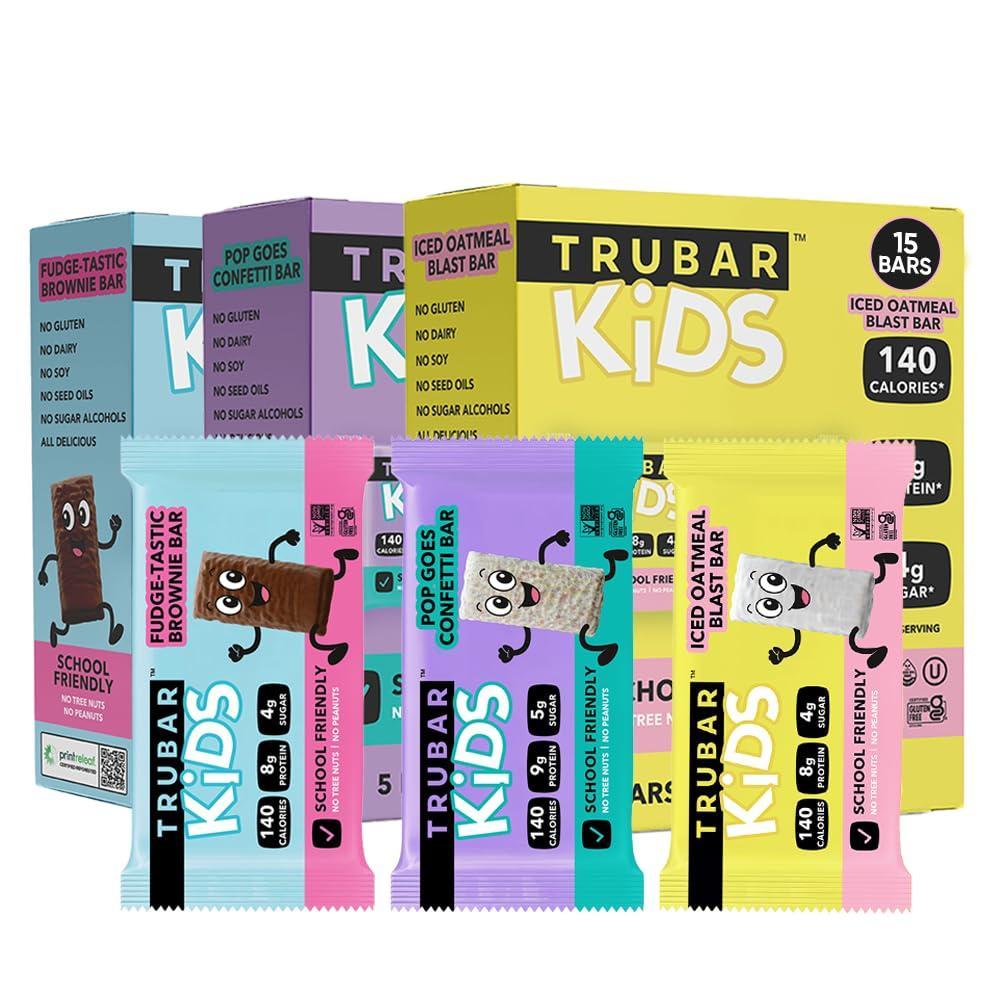 image:imageTRUBAR Kids Protein Bars Pop Goes Confetti Plant Based Protein Gluten Free SchoolFriendly Snacks for Lunchboxes Tree Nut and Peanut Free Low Sugar Healthy On the Go Snack Bars 12 CountKids Bundle OatmealFudgeVanilla Confetti