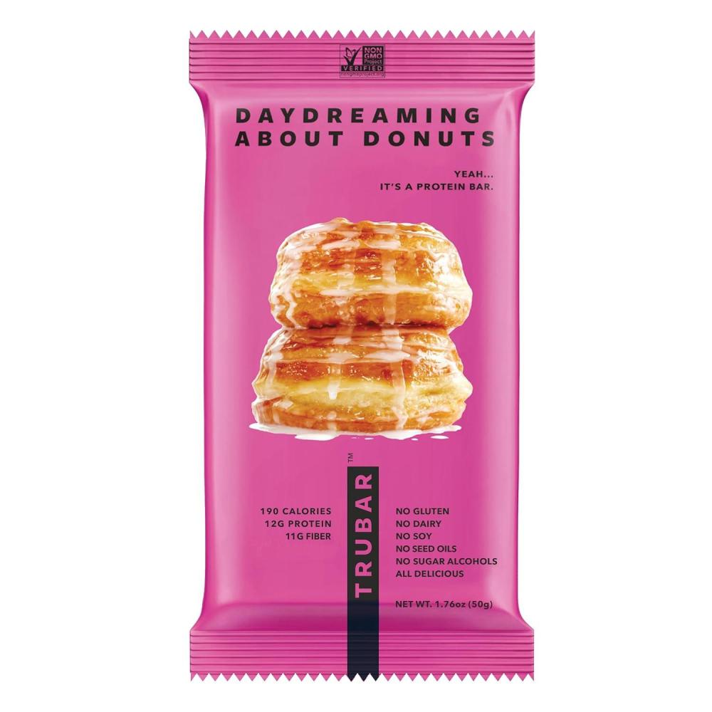 image:imageTRUBAR Vegan Protein Bar Daydreaming About Donuts Gluten Free Plant Based Protein Dairy Free Non GMO Soy Free No Sugar Alcohols 12G Protein 12G Fiber 23G Carb On the Go Snack Bars 1 CT